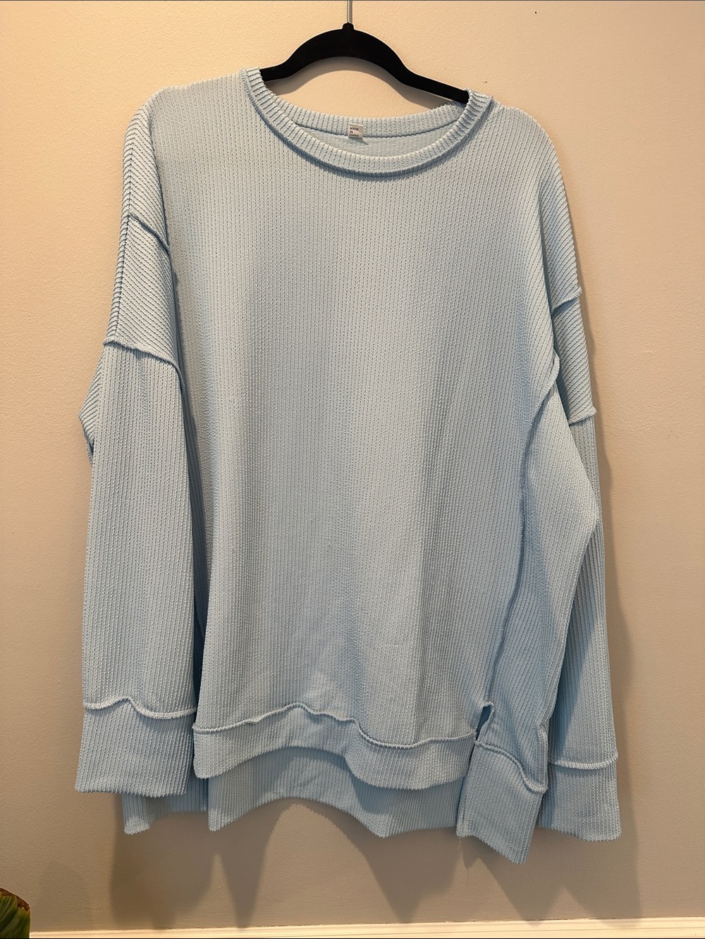 Light Blue Women's Waffle Knit Long Sleeve Top